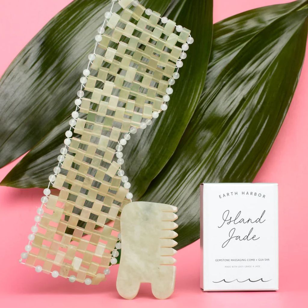 Island Jade Gemstone Gua Sha + Massaging Comb - NaturelleShop.com - Earth Harbor